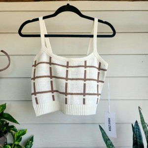 NWT Cream plaid sweater cropped tank top
